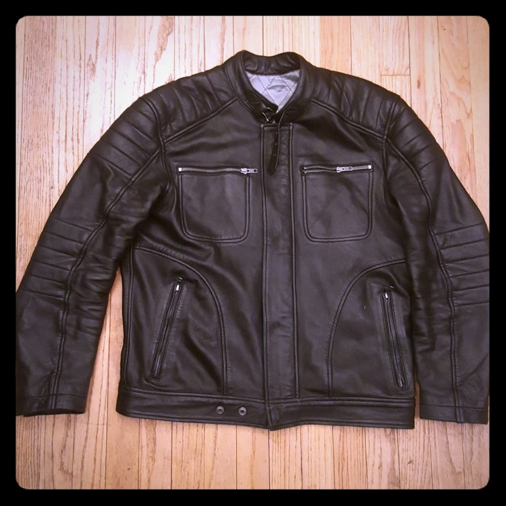 Men Black Lambskin Leather Fashion Jacket Large